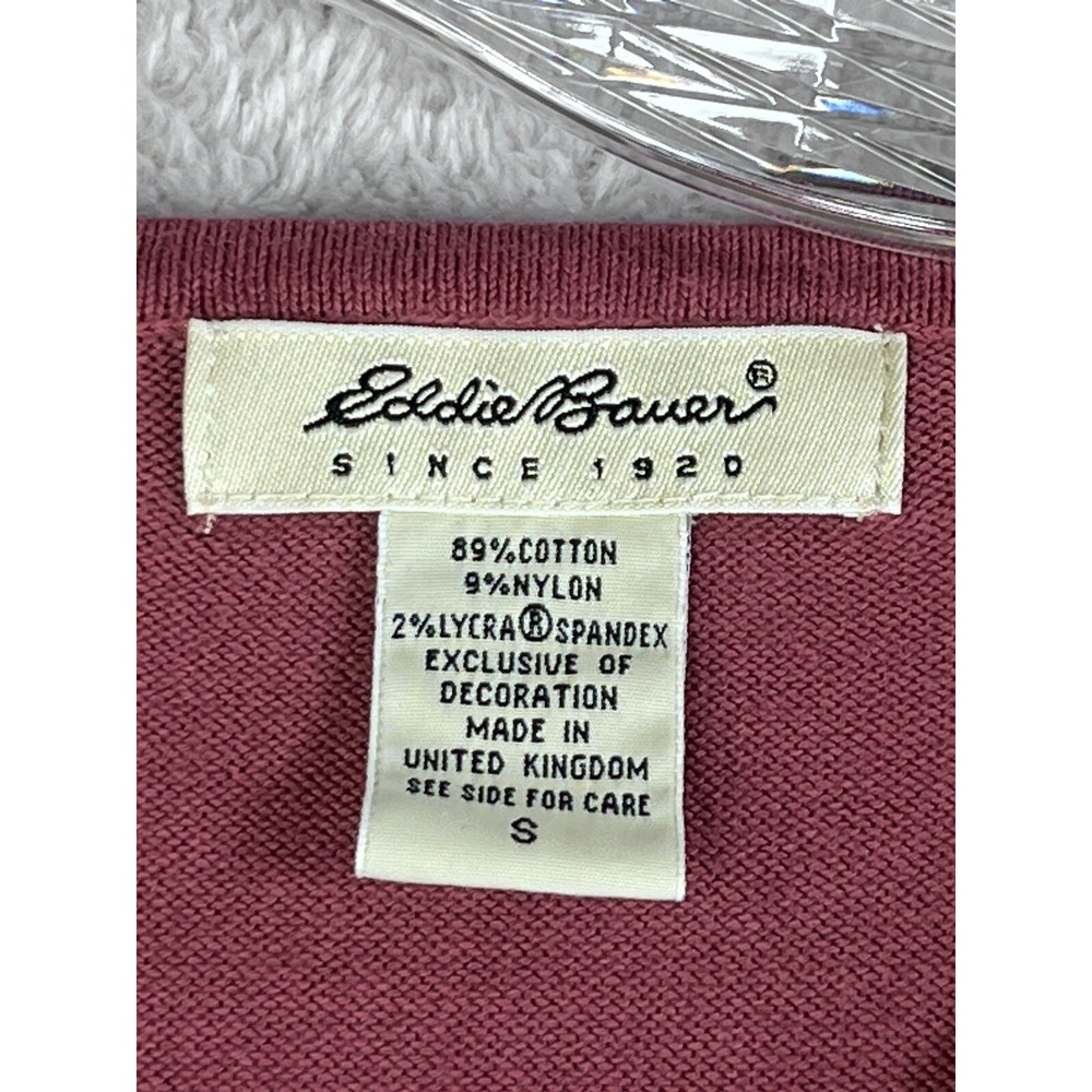 VTG Eddie Bauer‎ Womens S Cardigan Snap Front Embroidered Mauve Rose - Picture 4 of 10